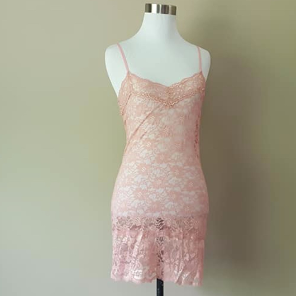 Pink Lace Dress Sheer Medium LoveCulture